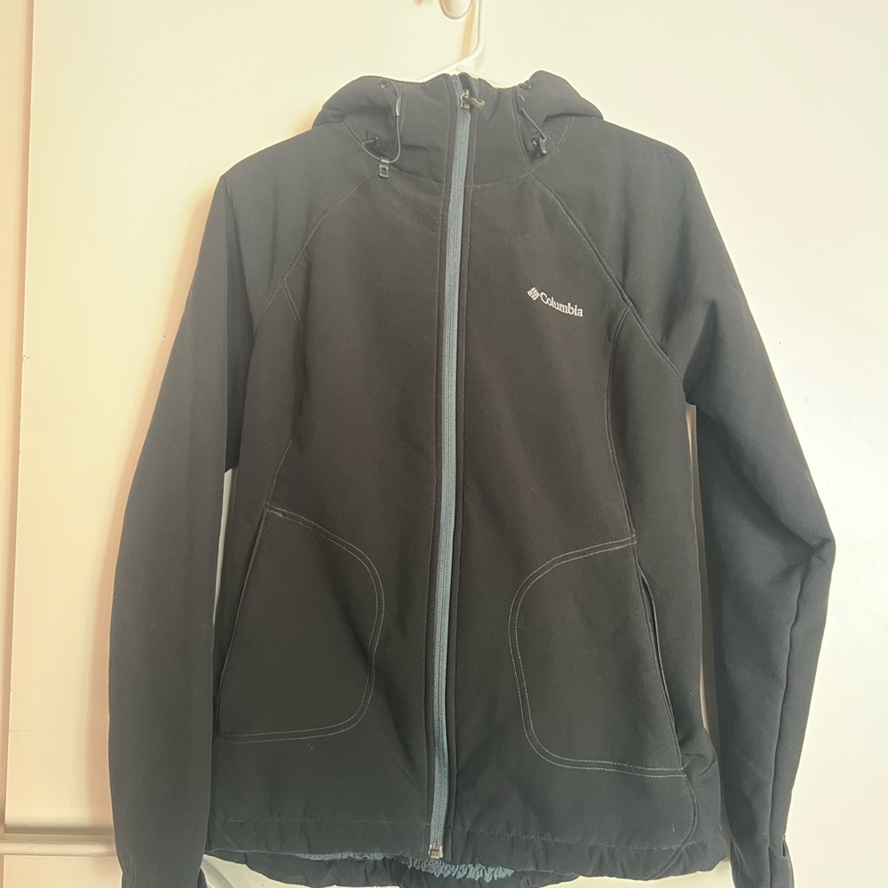 Columbia Black Hooded Jacket Coat Fuzzy Lined Size Medium Omiwind h20 resistant